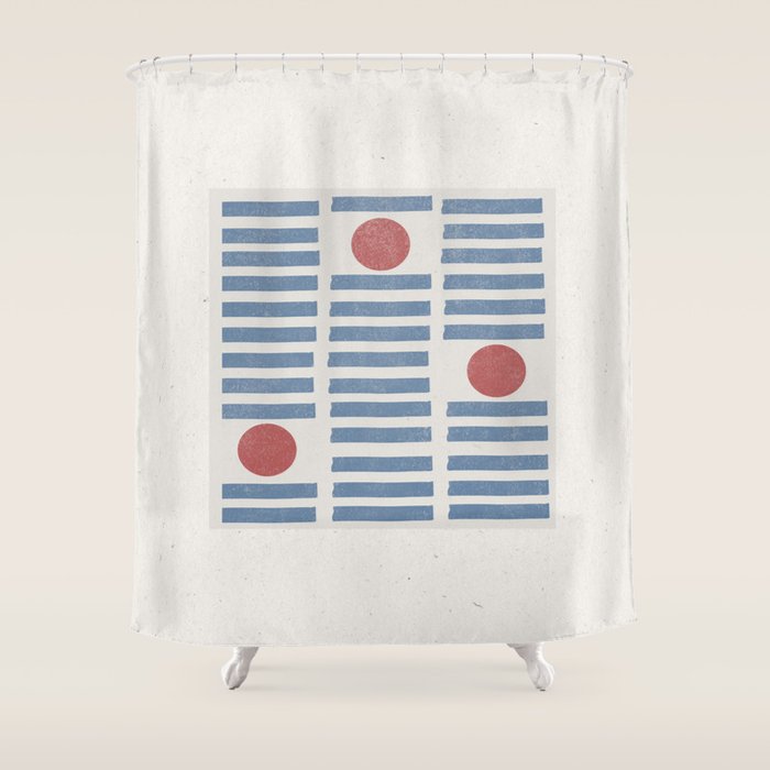 Blue Modern Craft Design Retro Stripes and Circles Shower Curtain Gallery Image 1