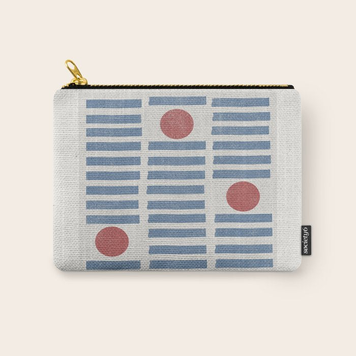 Blue Modern Craft Design Retro Stripes and Circles Carry All Pouch Gallery Image 1