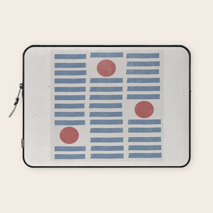 Blue Modern Craft Design Retro Stripes and Circles Laptop Sleeve
