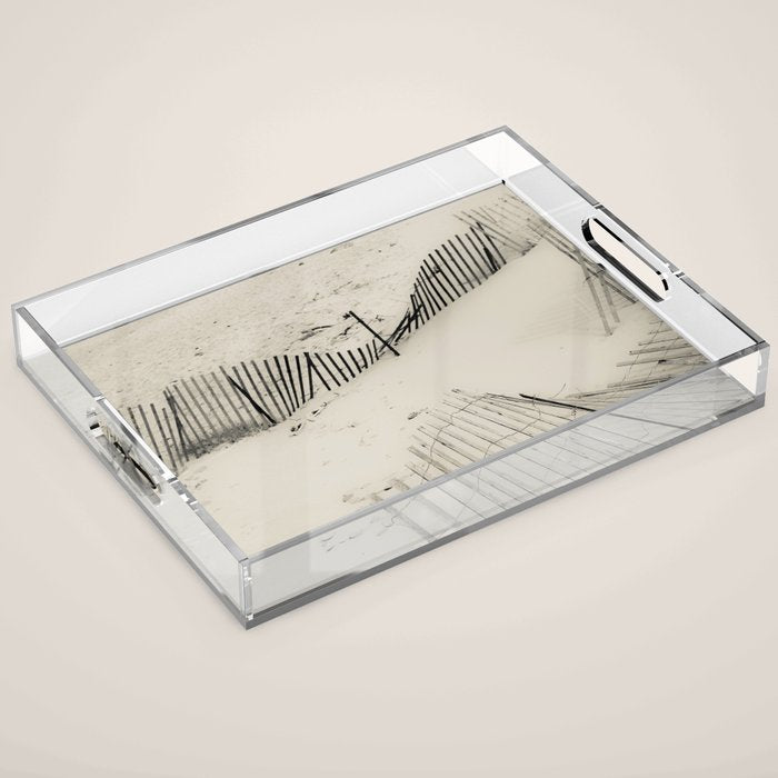 beach fence no 5 - coastal nautical photograph Acrylic Tray Gallery Image 1