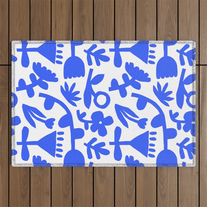 Abstract blue flower nature art pattern Outdoor Rug Gallery Image 1