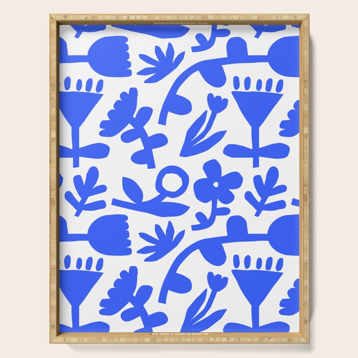 Abstract blue flower nature art pattern Serving Tray Gallery Image 1