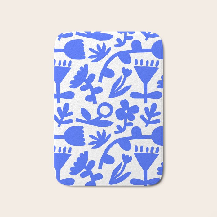 Abstract blue flower nature art pattern Bath Mat Gallery Image 1
