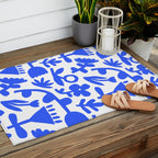 Abstract blue flower nature art pattern Outdoor Rug Gallery Image 2