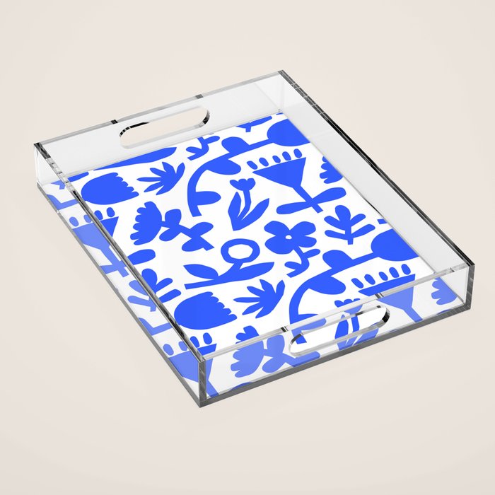 Abstract blue flower nature art pattern Acrylic Tray Gallery Image 1