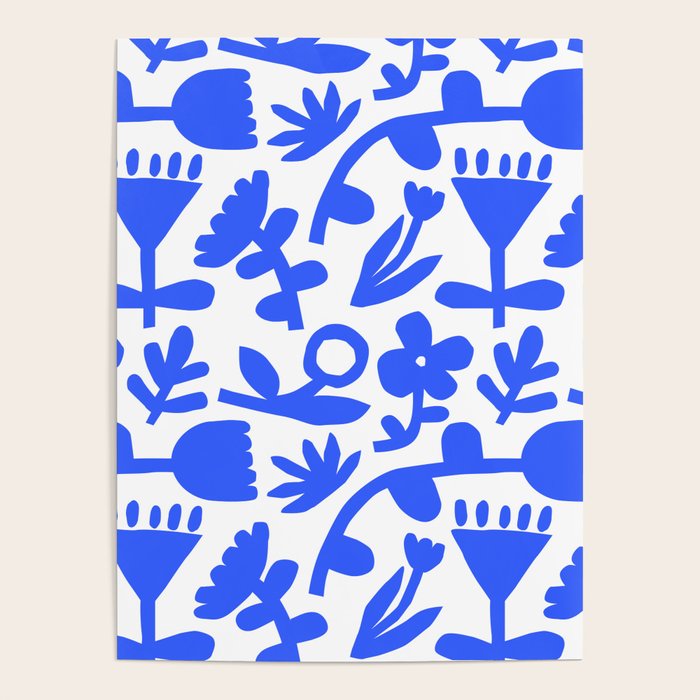 Abstract blue flower nature art pattern Poster Gallery Image 1