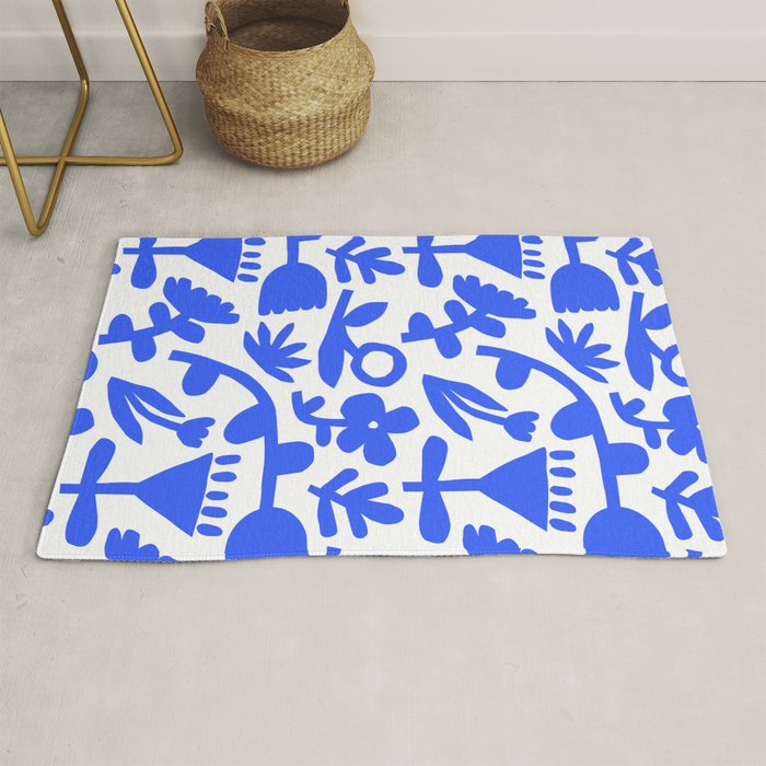 Abstract blue flower nature art pattern Rug Gallery Image 1