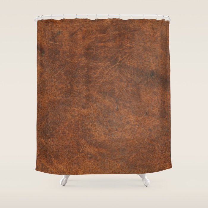 Old Tan Faux Leather Texture Shower Curtain Gallery Image 1