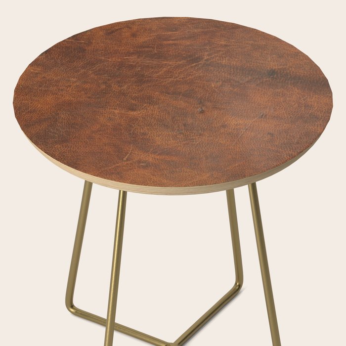 Old Tan Faux Leather Texture Side Table Gallery Image 2