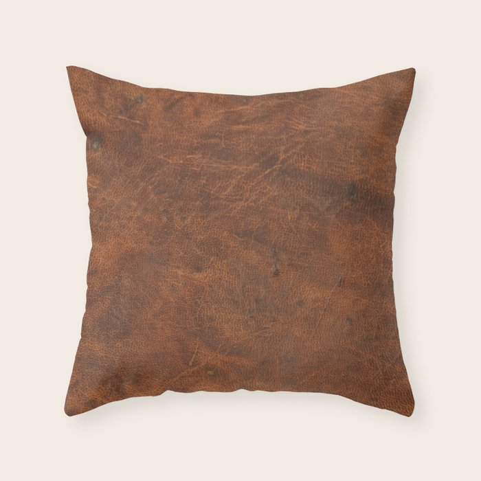 Old Tan Faux Leather Texture Throw Pillow Gallery Image 6