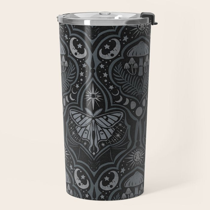 Celestial Forest Damask - Charcoal Travel Mug Gallery Image 2