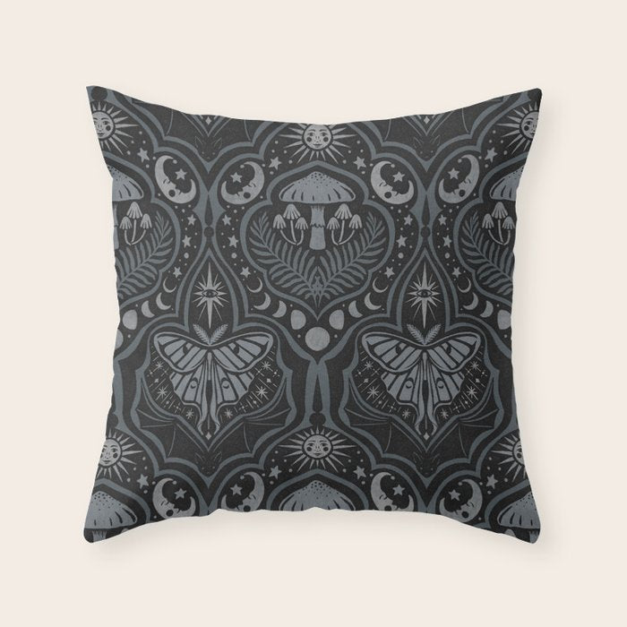 Celestial Forest Damask - Charcoal Throw Pillow Gallery Image 6