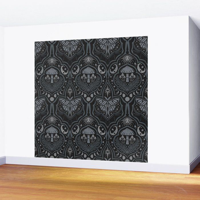 Celestial Forest Damask - Charcoal Wall Mural Gallery Image 2