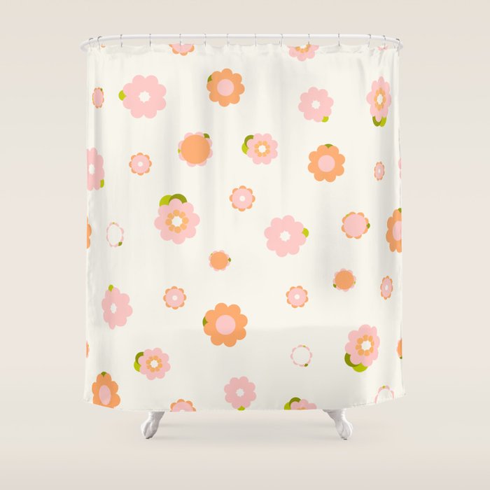 Peach pink and orange flowers pattern Shower Curtain Gallery Image 1