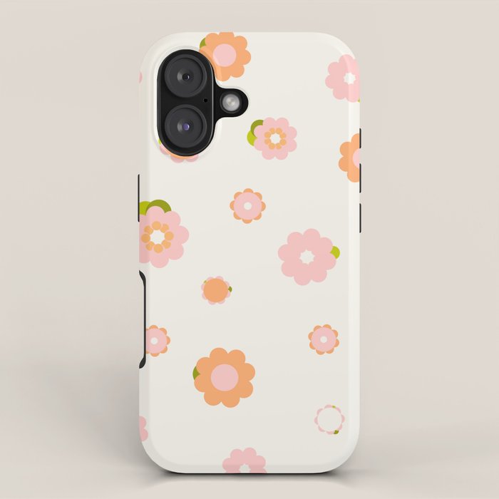 Peach pink and orange flowers pattern iPhone Case Gallery Image 1