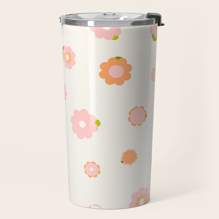 Peach pink and orange flowers pattern Travel Mug Gallery Image 2