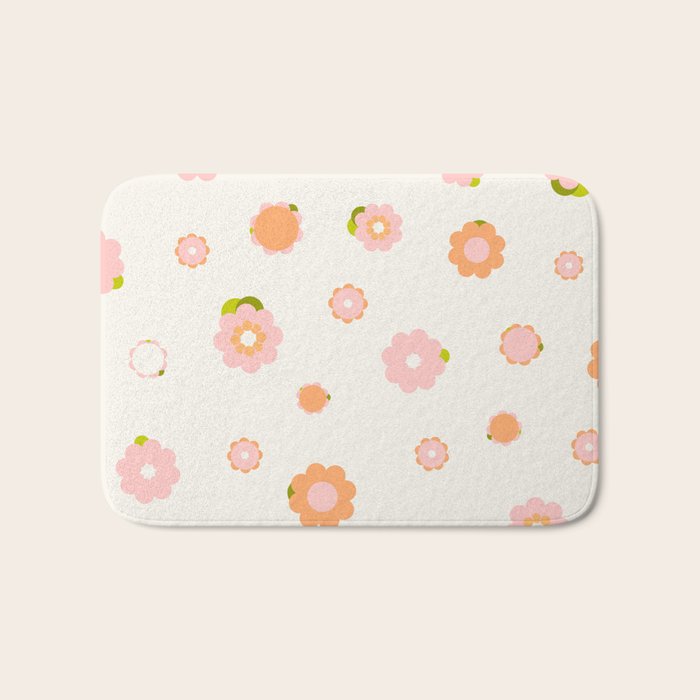 Peach pink and orange flowers pattern Bath Mat Gallery Image 1
