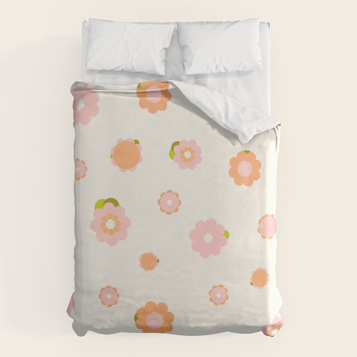 Peach pink and orange flowers pattern Duvet Cover Gallery Image 1
