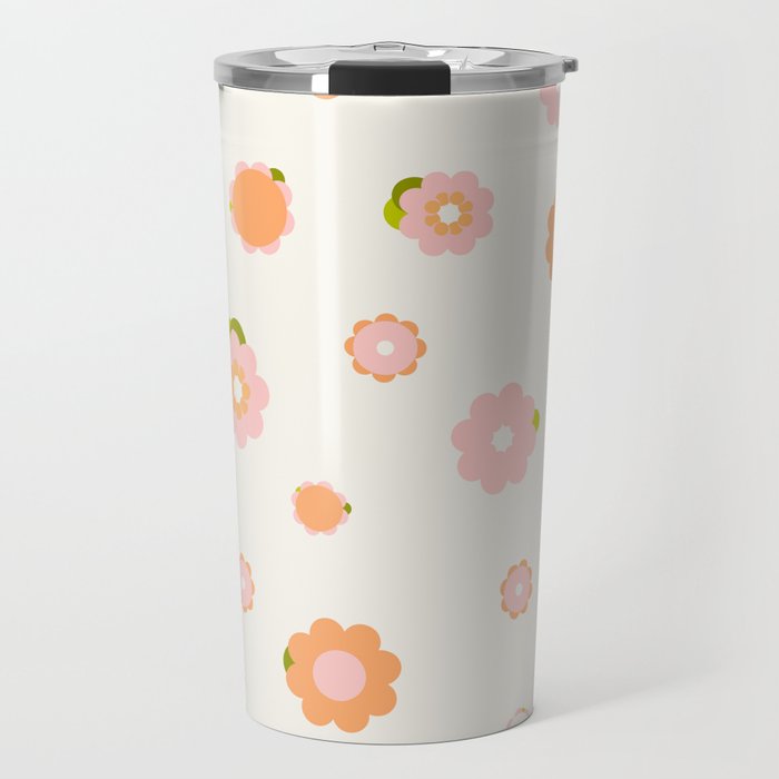 Peach pink and orange flowers pattern Travel Mug Gallery Image 1