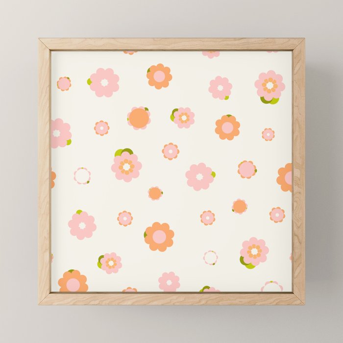 Peach pink and orange flowers pattern Mini Art Print Gallery Image 1