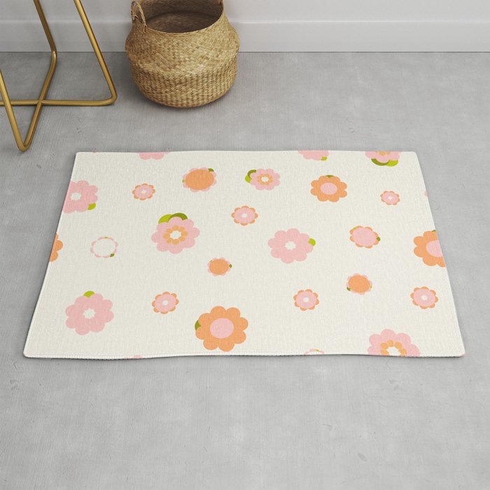 Peach pink and orange flowers pattern Rug Gallery Image 1