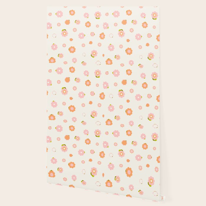 Peach pink and orange flowers pattern Wallpaper Gallery Image 2