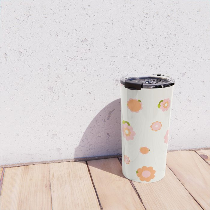 Peach pink and orange flowers pattern Travel Mug Gallery Image 4