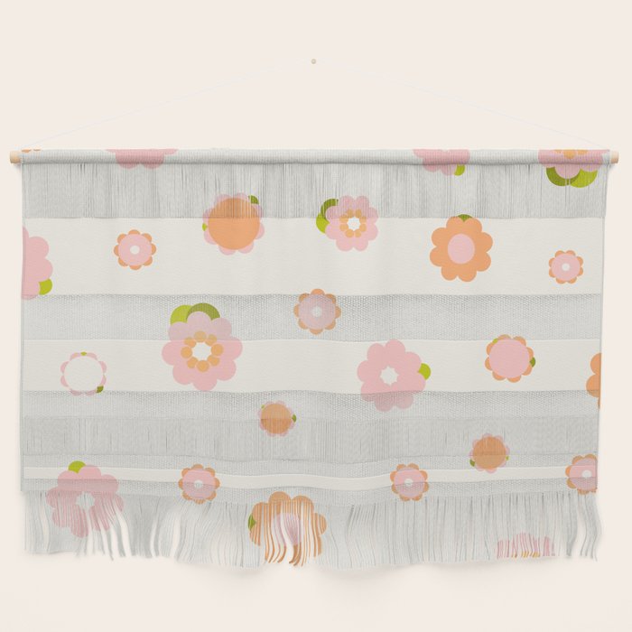 Peach pink and orange flowers pattern Wall Hanging Gallery Image 1