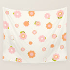 Peach pink and orange flowers pattern Wall Tapestry Gallery Image 4