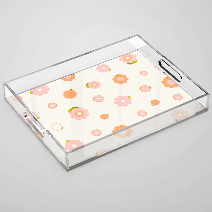 Peach pink and orange flowers pattern Acrylic Tray Gallery Image 1