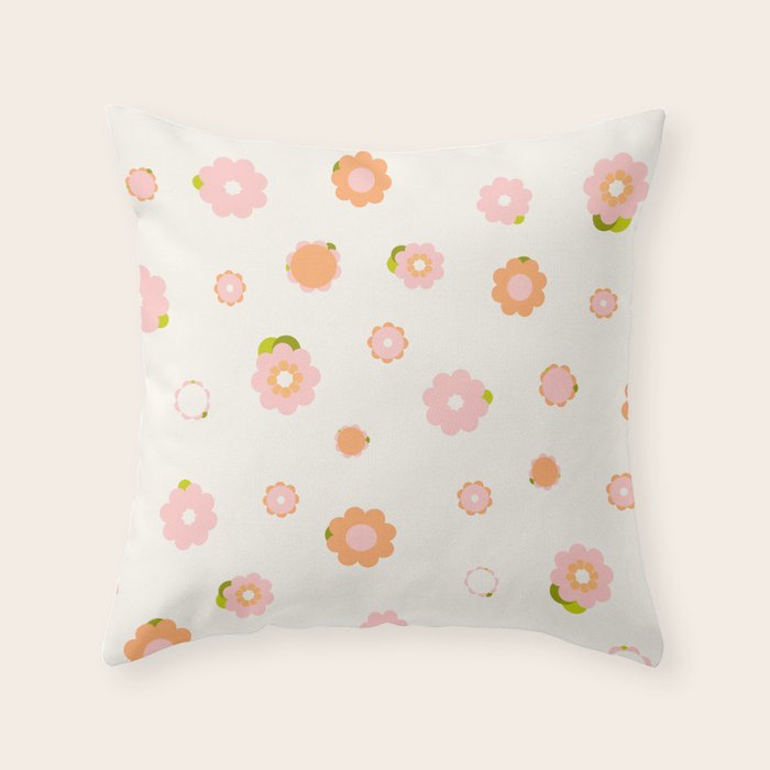 Peach pink and orange flowers pattern Throw Pillow Gallery Image 6