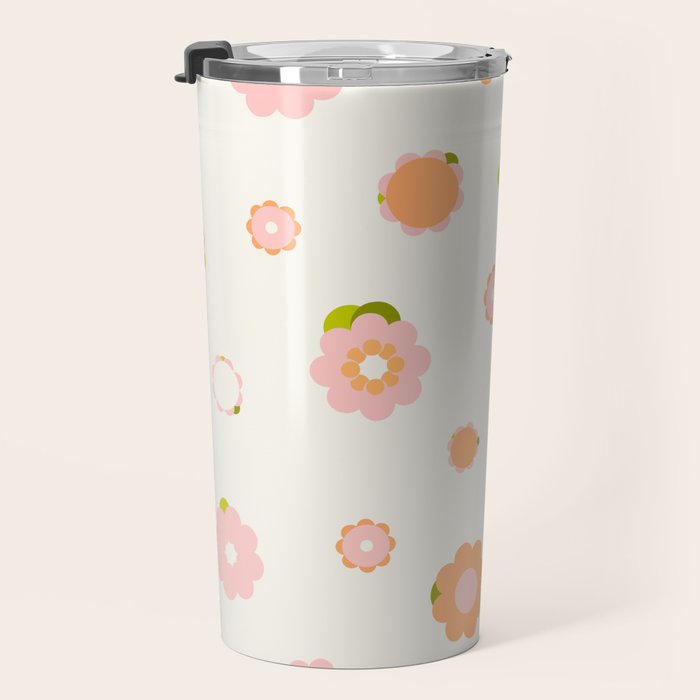 Peach pink and orange flowers pattern Travel Mug Gallery Image 3