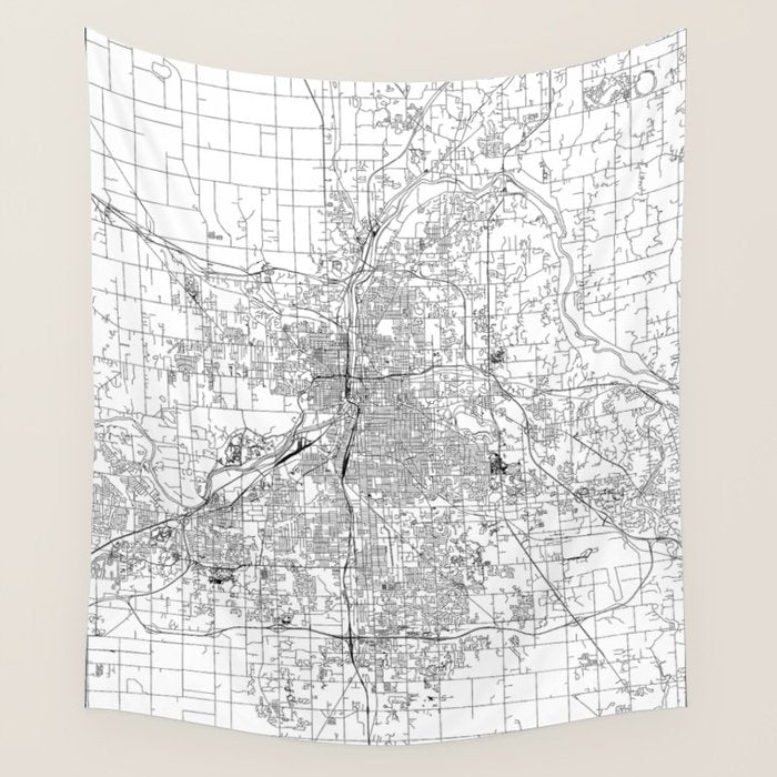 Grand Rapids White Map Wall Tapestry Gallery Image 1