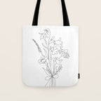 Small Wildflowers Minimalist Line Art Tote Bag Gallery Image 1
