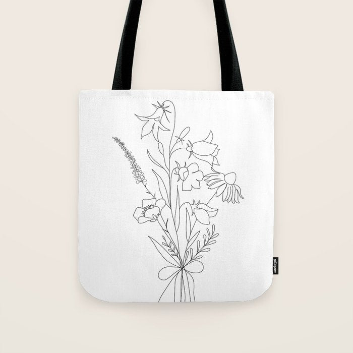 Small Wildflowers Minimalist Line Art Tote Bag Gallery Image 1