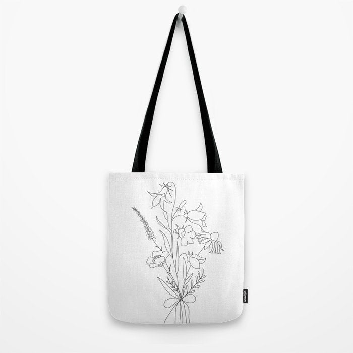 Small Wildflowers Minimalist Line Art Tote Bag Gallery Image 2