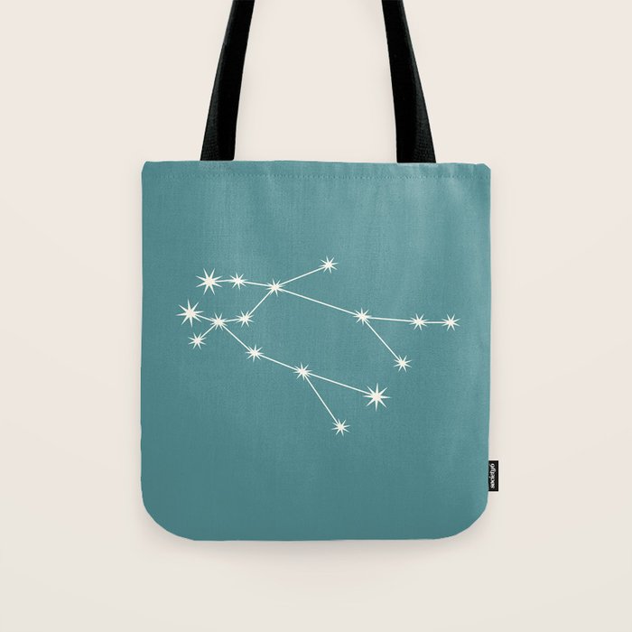 Gemini Zodiac Star Constellation Line Art Teal Tote Bag Gallery Image 1