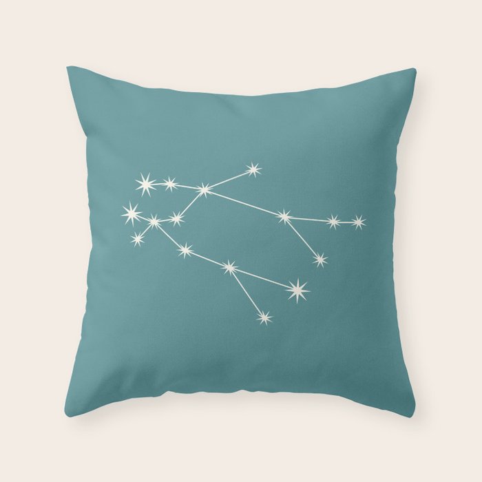 Gemini Zodiac Star Constellation Line Art Teal Throw Pillow Gallery Image 1