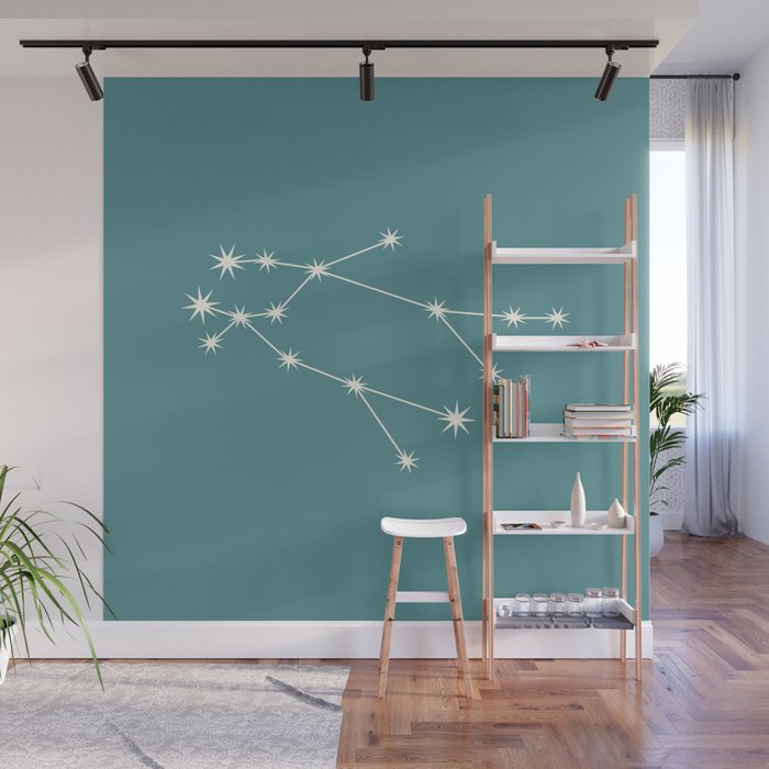 Gemini Zodiac Star Constellation Line Art Teal Wall Mural Gallery Image 1