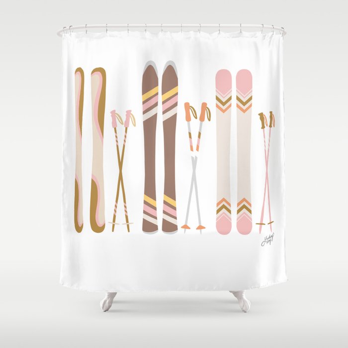 Retro Skis Illustration (Neutral Palette) Shower Curtain Gallery Image 1