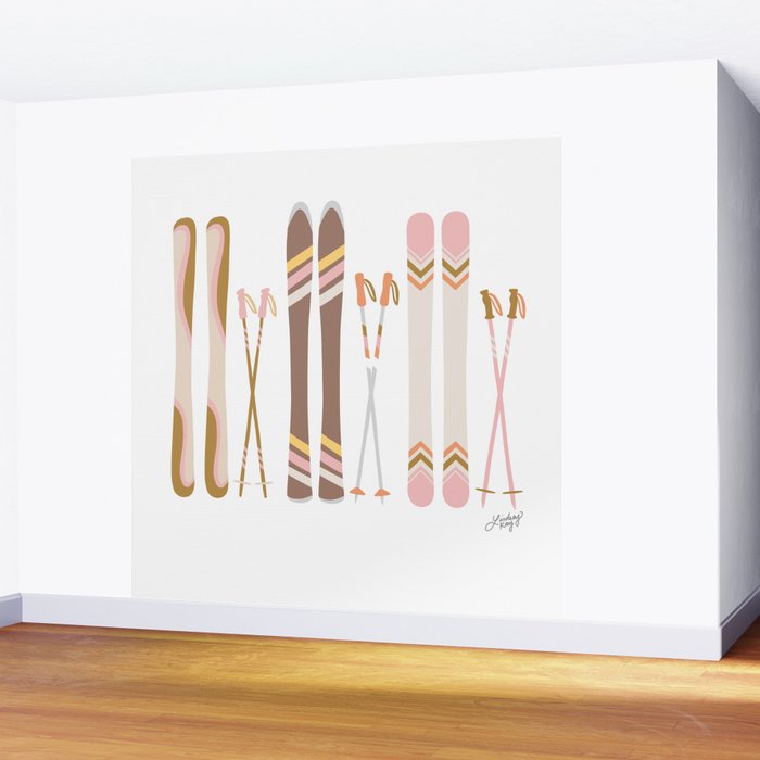 Retro Skis Illustration (Neutral Palette) Wall Mural Gallery Image 2