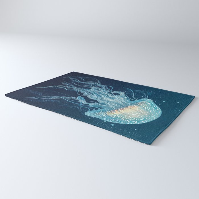 Japandi Wall Art Jellyfish Painting Blue Maximalist Japanese Wall Art Ocean White and Blue Poster Rug Gallery Image 3