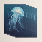 Japandi Wall Art Jellyfish Painting Blue Maximalist Japanese Wall Art Ocean White and Blue Poster Wrapping Paper Gallery Image 3