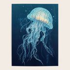 Japandi Wall Art Jellyfish Painting Blue Maximalist Japanese Wall Art Ocean White and Blue Poster Poster Gallery Image 4