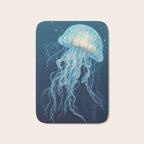 Japandi Wall Art Jellyfish Painting Blue Maximalist Japanese Wall Art Ocean White and Blue Poster Bath Mat Gallery Image 1