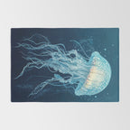 Japandi Wall Art Jellyfish Painting Blue Maximalist Japanese Wall Art Ocean White and Blue Poster Rug Gallery Image 2