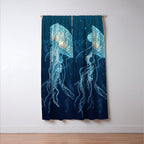 Japandi Wall Art Jellyfish Painting Blue Maximalist Japanese Wall Art Ocean White and Blue Poster Window Curtain Gallery Image 3