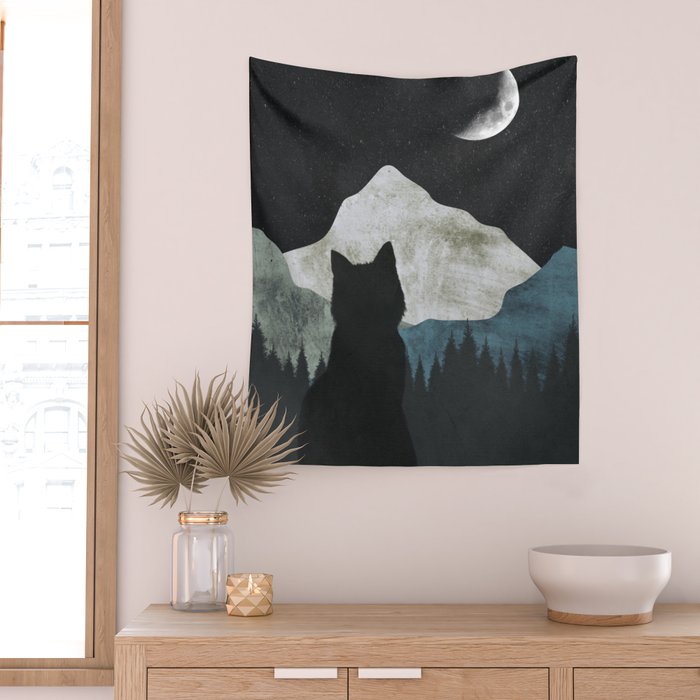 Black Cat 2 Wall Tapestry Gallery Image 2