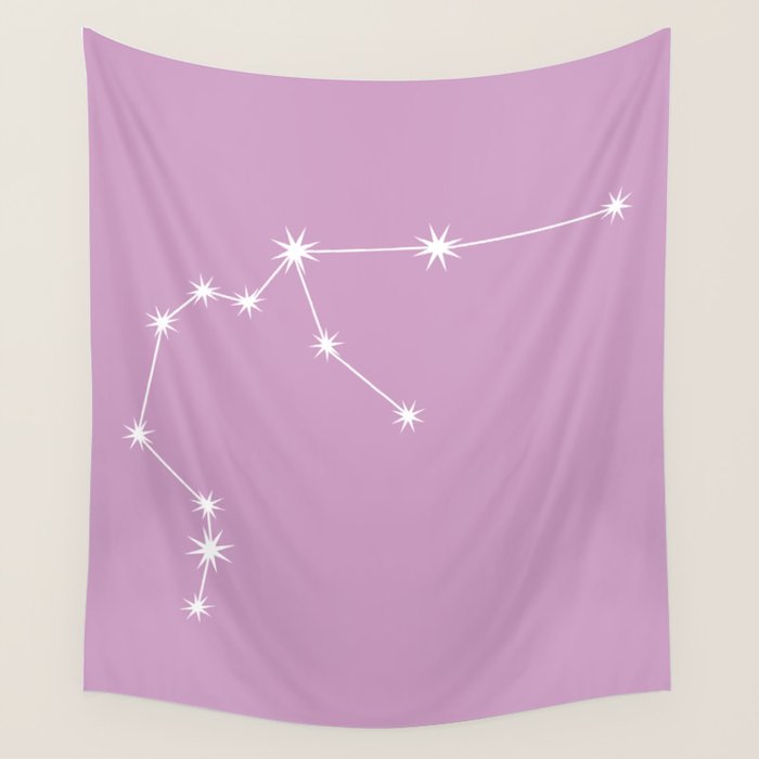 Aquarius Zodiac Star Constellation Line Art Pastel Lilac Wall Tapestry Gallery Image 1