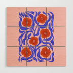 Bold Red Flowers And Blue Leaves Wood Wall Art Gallery Image 1